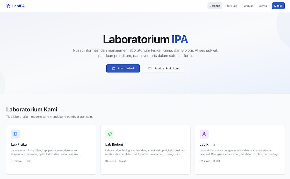Dashboard LabIPA untuk manajemen laboratorium sekolah